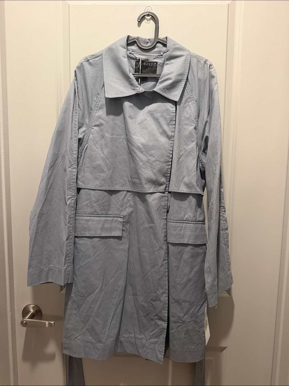 Bernardo Cotton Twill Trench Coat in Dusty Blue | Lightweight Trench Coat | Sz L - Picture 3 of 7